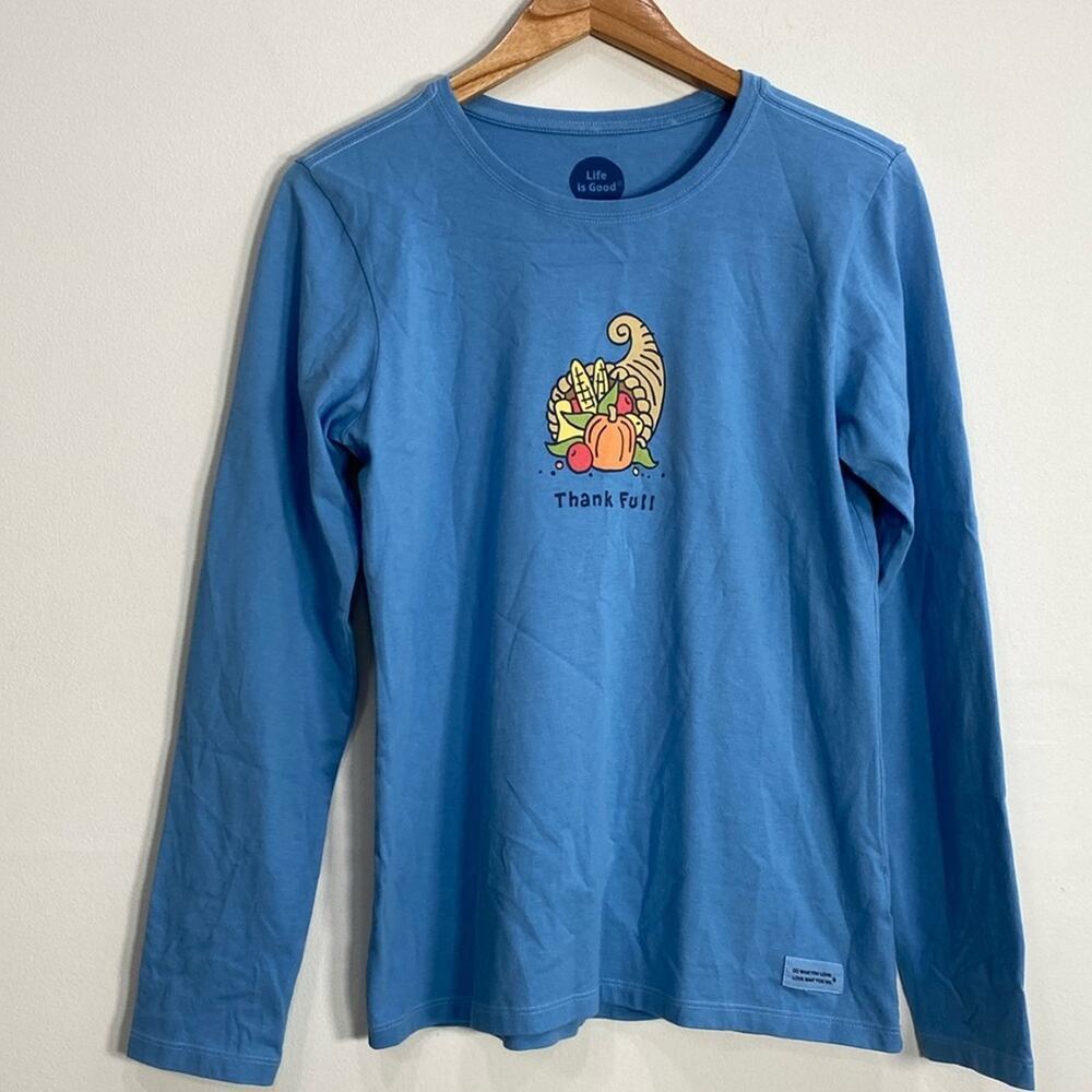 Life is Good Small Thanksgiving Cornucopia Thankful Tee Long Sleeve
